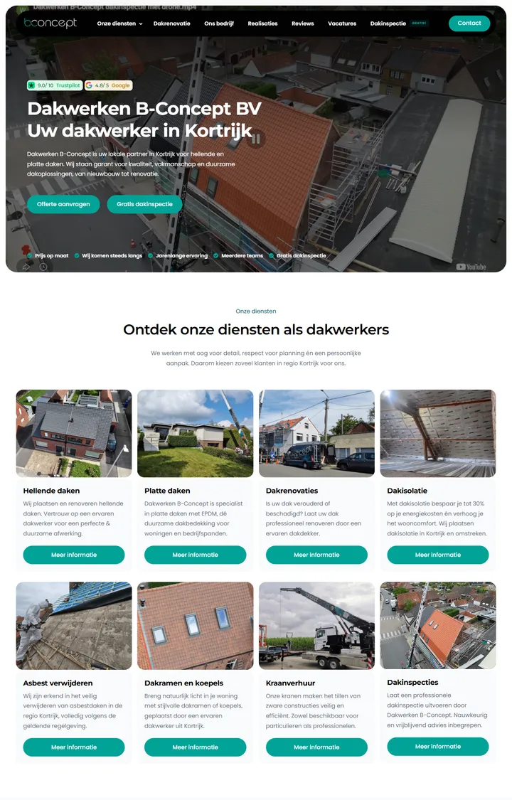 De website van Dakwerken B-Concept