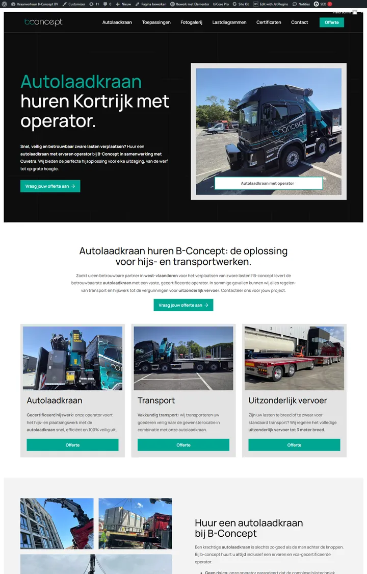 De website van Kraanverhuur B-Concept